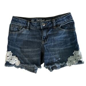 Cat‎ & Jack Dark Blue Denim Shorts with White Lace Trim